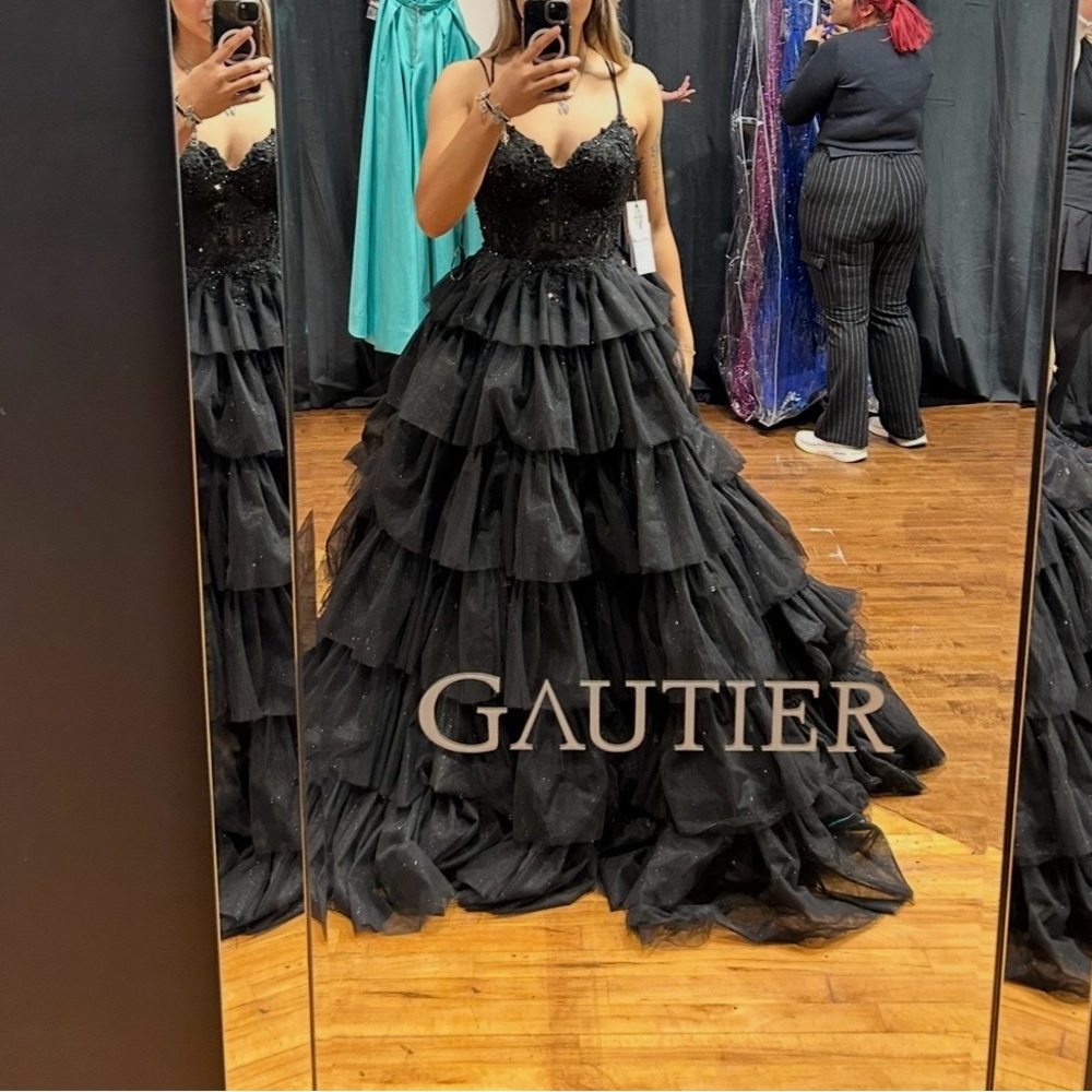 Gautier Black Tiered Prom Dress